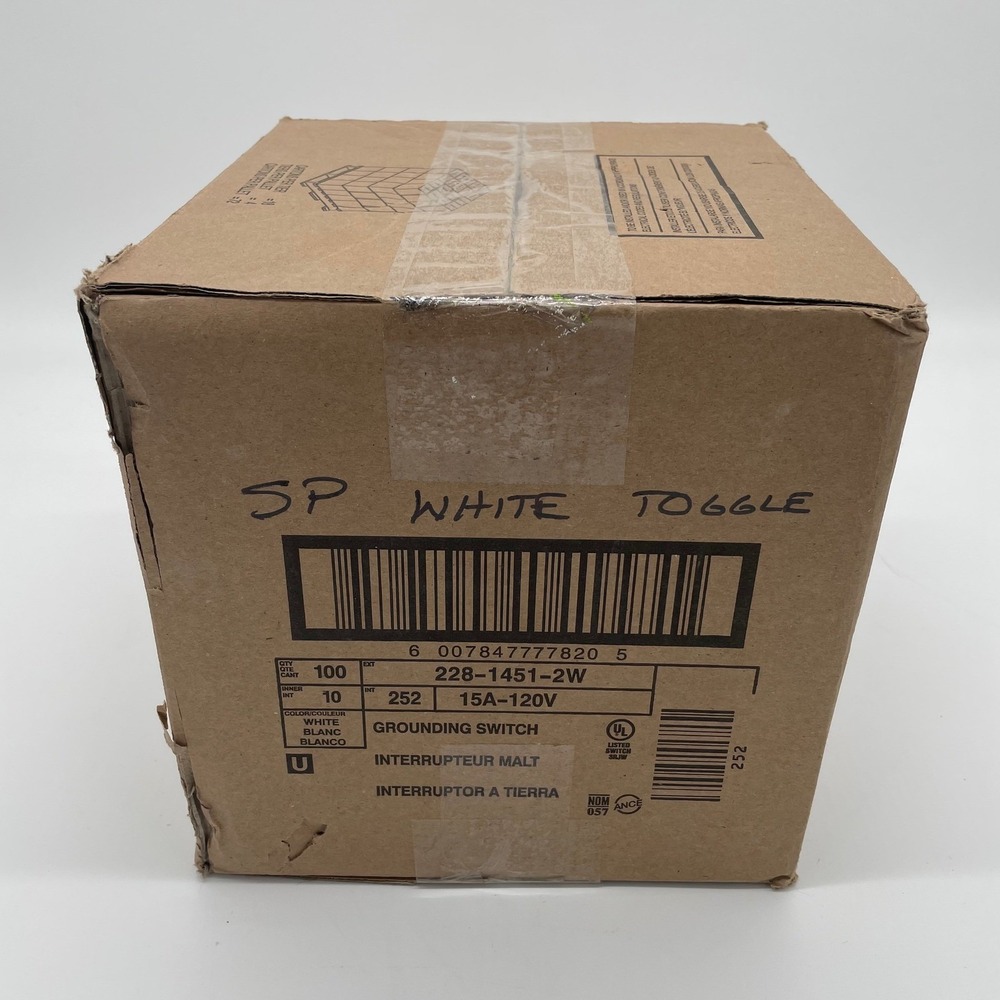 Pack of 100 Leviton 1451-2W White Single Pole Toggle Switch 15A 120V Bulk Lot